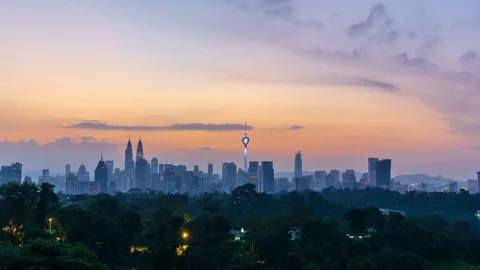 4K Time lapse of moving clouds over downtown Kuala Lumpur, Malaysia. Zoom In. Stock Footage 89483894