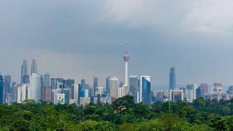 4K Time lapse of moving clouds over downtown Kuala Lumpur, Malaysia. Zoom In. Stock Footage 89923676