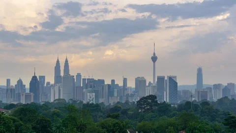 4K Time lapse of moving clouds over downtown Kuala Lumpur, Malaysia. Zoom In. Stock Footage 89923927