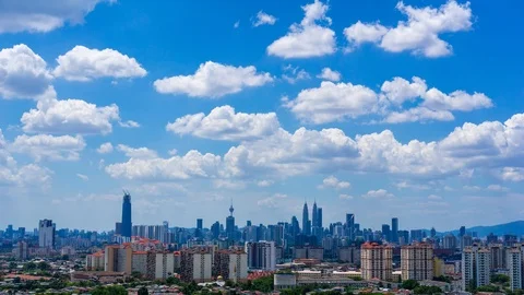 4K Time lapse of moving clouds over downtown Kuala Lumpur, Malaysia. Zoom In. Stock Footage 89927521