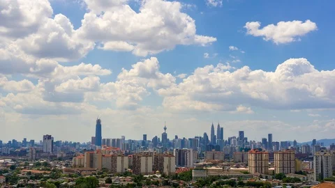4K Time lapse of moving clouds over downtown Kuala Lumpur, Malaysia. Zoom In. Stock Footage 89928029