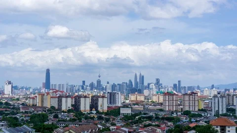 4K Time lapse of moving clouds over downtown Kuala Lumpur, Malaysia. Zoom In. Stock Footage 89953767