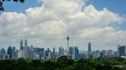 4K Time lapse of moving clouds over downtown Kuala Lumpur, Malaysia. Zoom In. Stock Footage 90317924
