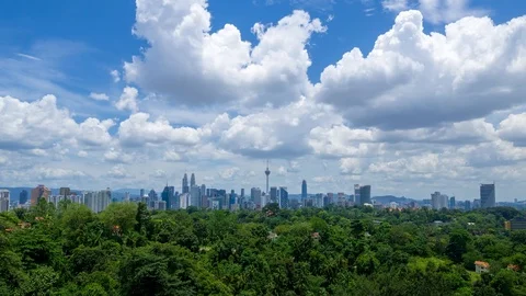 4K Time lapse of moving clouds over downtown Kuala Lumpur, Malaysia. Zoom In. Stock Footage 90322443