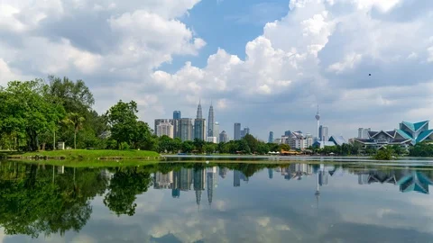 4K Time lapse of moving clouds over downtown Kuala Lumpur, Malaysia. Zoom In. Stock Footage 90457635