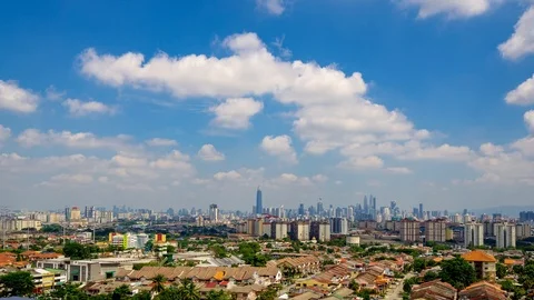 4K Time lapse of moving clouds over downtown Kuala Lumpur, Malaysia. Stock Footage 91617020