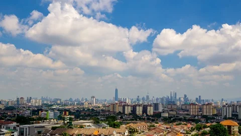 4K Time lapse of moving clouds over downtown Kuala Lumpur, Malaysia. Zoom In. Stock Footage 91617021