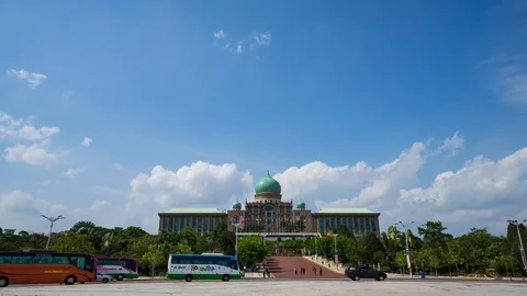 4K Time lapse of moving clouds over The Prime Minister's Department in Putrajaya Stock Footage 94639707
