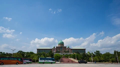 4K Time lapse of moving clouds over The Prime Minister's Department in Putrajaya Stock Footage 94639710
