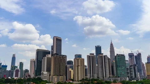 4K Time lapse of moving clouds over downtown Kuala Lumpur, Malaysia. Stock Footage 94686029
