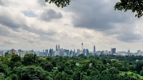 4K Time lapse of moving clouds over downtown Kuala Lumpur, Malaysia Stock Footage 95427683