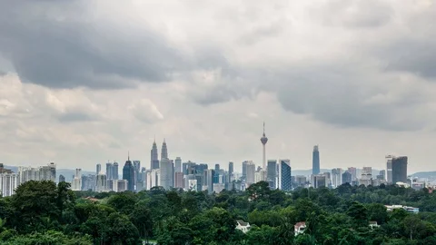 4K Time lapse of moving clouds over downtown Kuala Lumpur, Malaysia Stock Footage 95427686