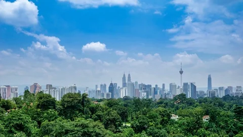 4K Time lapse of moving clouds over downtown Kuala Lumpur, Malaysia 스톡 동영상 95430177