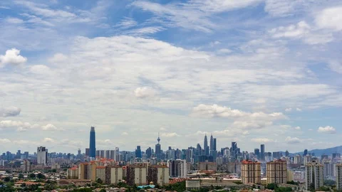 4K Time lapse of moving clouds over downtown Kuala Lumpur, Malaysia. Stock Footage 96592313