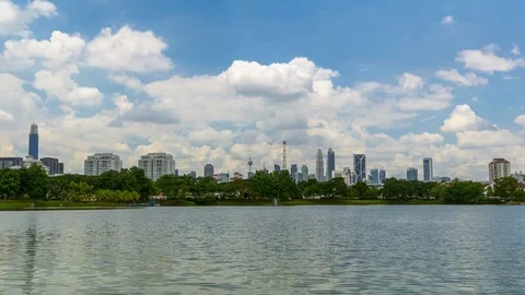 4K Time lapse of moving clouds over downtown Kuala Lumpur, Malaysia. Stock Footage 96950111