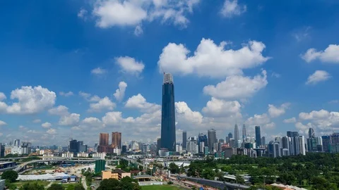 4K Time lapse of moving clouds over The Exchange 106. Zoom In. Stock Footage 96951842