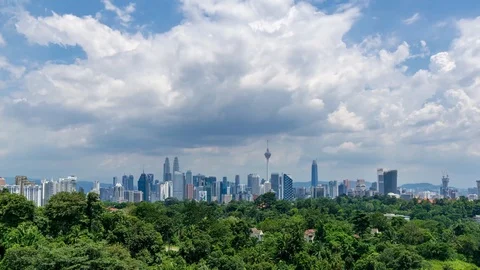 4K Time lapse of moving clouds over downtown Kuala Lumpur, Malaysia. Stock Footage 97321940