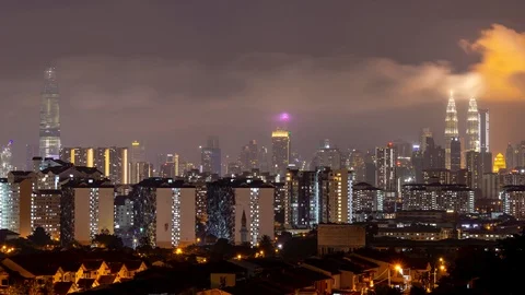 4K Time lapse of moving clouds over downtown Kuala Lumpur, Malaysia Stock Footage 97708158