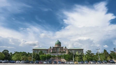 4K Time Lapse Of Moving Clouds Over The Prime Minister's Department In Putrajaya Stock Footage 97995364