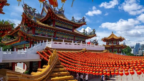 4K Time lapse of moving clouds over Thean Hou Temple in Kuala Lumpur, Malaysia. Stock Footage 101471791