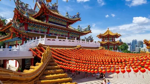 4K Time lapse of moving clouds over Thean Hou Temple in Kuala Lumpur, Malaysia. Stock Footage 101472217