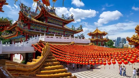 4K Time lapse of moving clouds over Thean Hou Temple in Kuala Lumpur, Malaysia. Stock Footage 101472336