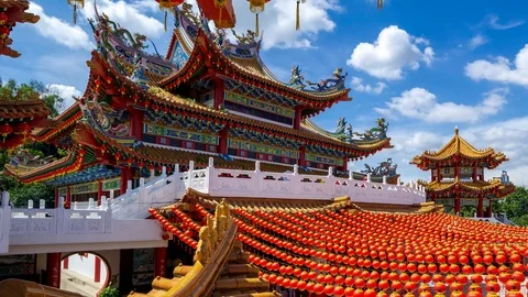 4K Time lapse of moving clouds over Thean Hou Temple in Kuala Lumpur, Malaysia. Stock Footage 101488810