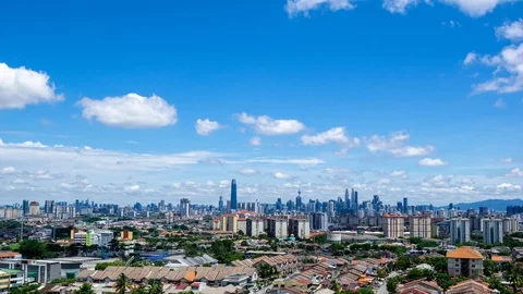 4K Time lapse of moving clouds over downtown Kuala Lumpur, Malaysia. Stock Footage 107475264