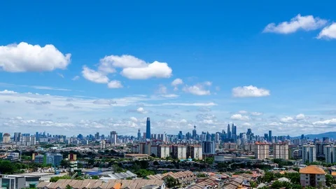 4K Time lapse of moving clouds over downtown Kuala Lumpur. Zoom In. Stock Footage 107475277