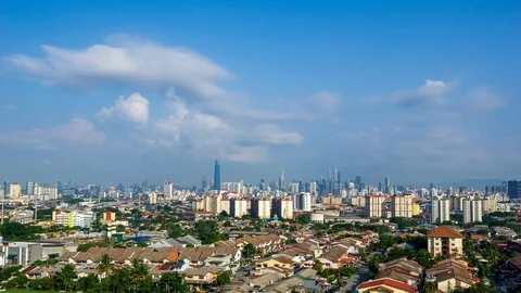 4K Time lapse of moving clouds over downtown Kuala Lumpur, Malaysia. Stock Footage 108625647