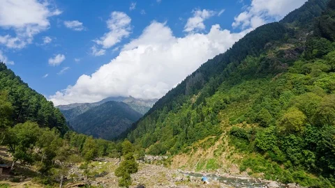 4K Time lapse of moving clouds over Naranag valley in Kashmir, India. Stock Footage 117847147