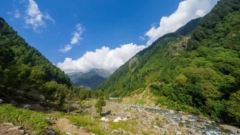 4K Time lapse of moving clouds over Naranag valley in Kashmir, India. Stock Footage 117847148