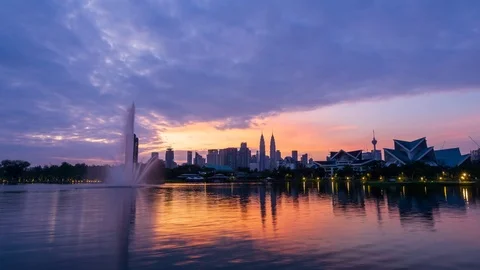 4K Time lapse of moving clouds over Taman Tasik Titiwangsa. Zoom In Stock Footage 121993458