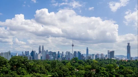 4K Time lapse of moving clouds over down town Kuala Lumpur, Malaysia. Stock Footage 122072939