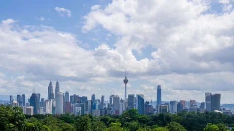 4K Time lapse of moving clouds over down town Kuala Lumpur, Malaysia. Zoom In. Stock Footage 122072940