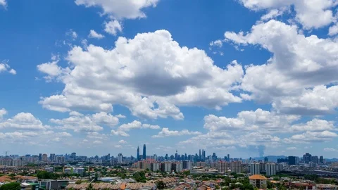 4K Time lapse of moving clouds over down town Kuala Lumpur, Malaysia. Zoom Out. Stock Footage 127135529