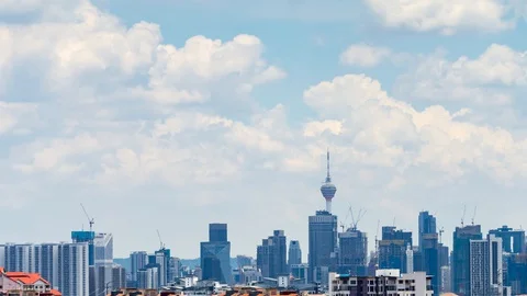 4K Time lapse Of Moving Clouds Over Kuala Lumpur, Malaysia. Zoom In. Stock Footage 128748204
