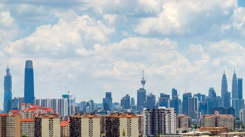 4K Time lapse Of Moving Clouds Over Kuala Lumpur, Malaysia. Stock Footage 128748205