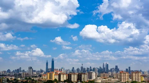 4K Time lapse of moving clouds over down town Kuala Lumpur, Malaysia. Zoom In Stock Footage 128848677
