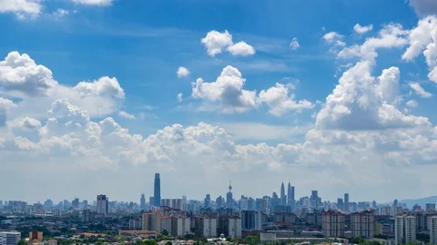 4K Time lapse of moving fluffy monsoon clouds  over downtown Kuala Lumpur. Stock Footage 105352500