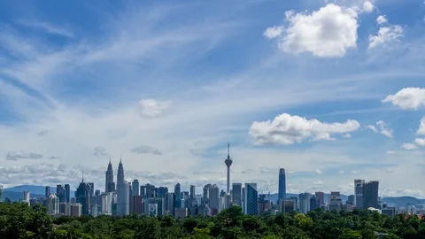 4K Time lapse of moving monsoon clouds over downtown Kuala Lumpur, Malaysia. Stock Footage