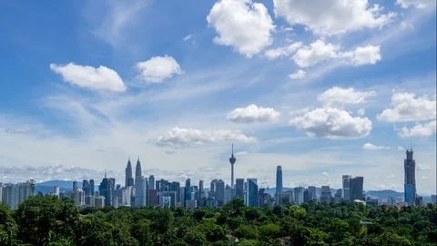 4K Time lapse of moving monsoon clouds over downtown Kuala Lumpur, Malaysia. Stock Footage