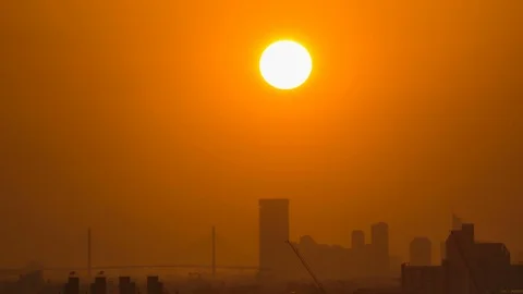 4K Time lapse natural orange sunset Stockbeeldmateriaal 89676503
