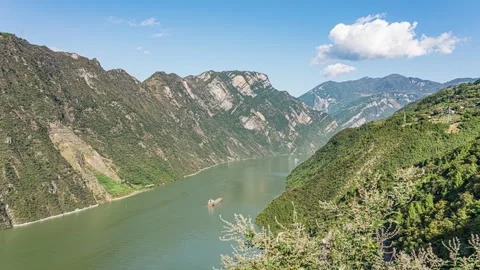 4K Time-lapse of Natural Scenery Along the Yangtze River Channel in Wu Gorge Stock-Footage 338364426