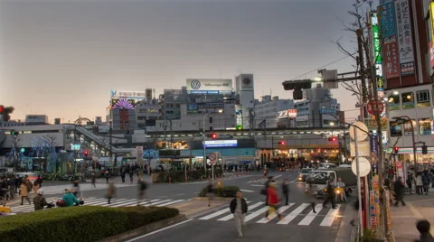 4k time lapse of night falling over Takadanobaba in famous Shinjuku Tokyo Japan Video stock 46334764