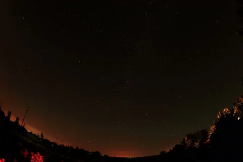 4K. Time lapse of the night sky with clouds and stars passing by behind a forest Stock Footage 42007006