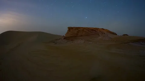 4K Time lapse of night sky milky way universe in fossil sand rock dune desert Stock Footage 238620800