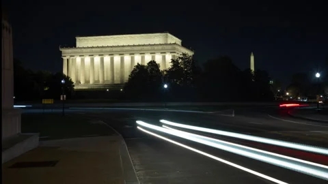 4K Time lapse of night traffic at the Lincoln Memorial in Washington D.C. Stock Footage 237425019