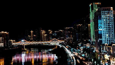 4K Time-lapse of Night Traffic Along Jialing River in Chongqing Video stock 338364428