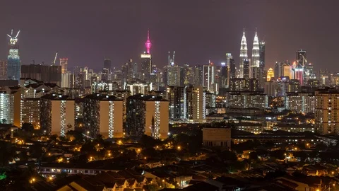 4K Time lapse of night view over downtown Kuala Lumpur, Malaysia. Zoom In. Stock Footage 89189941